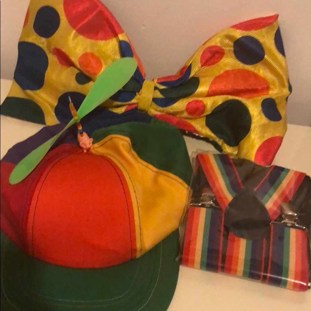 Adult propeller hat with suspenders and bow tie